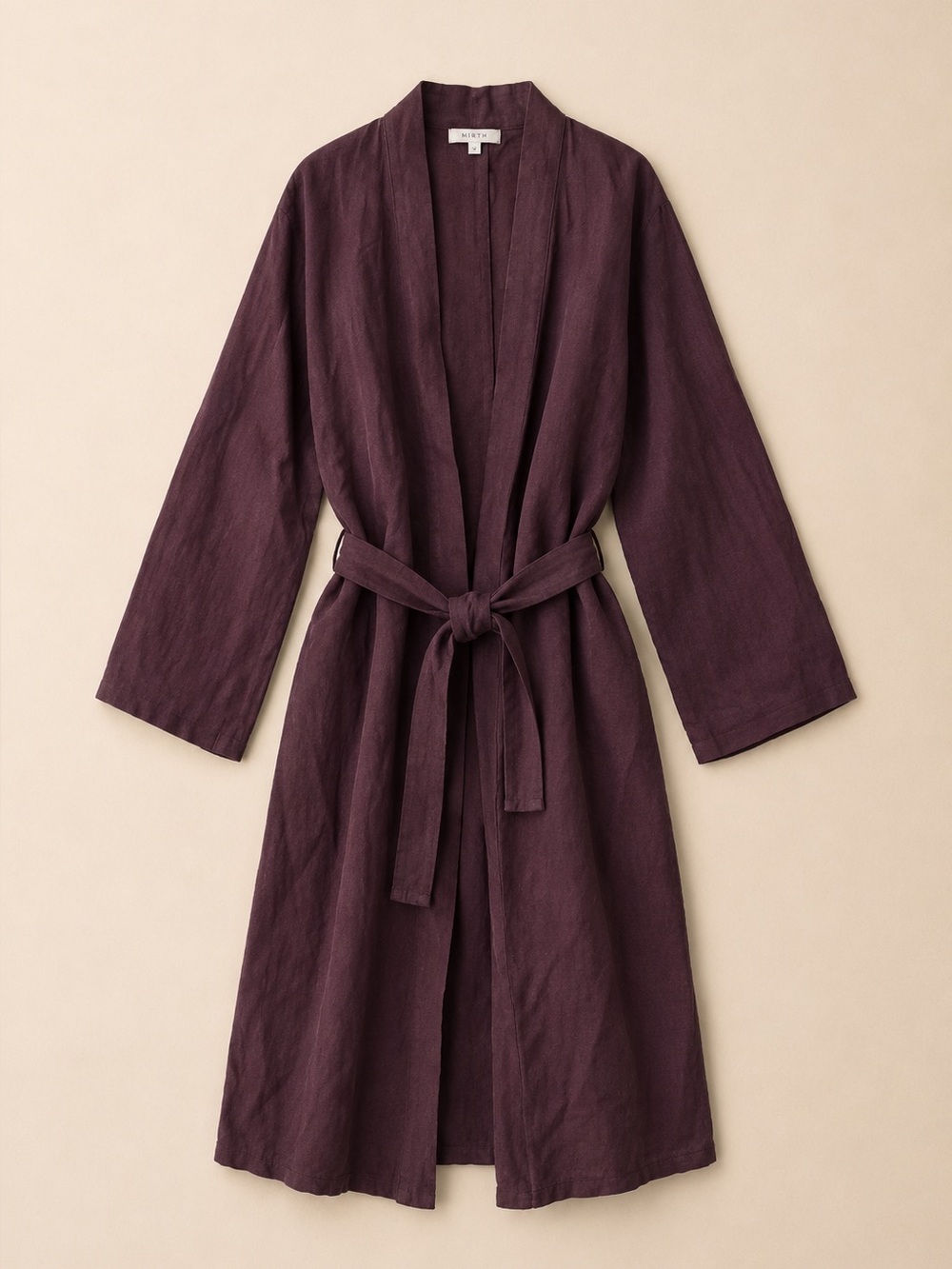 Long Sleeve Linen Robe in Plum - Relaxed Tie-Waist Robe